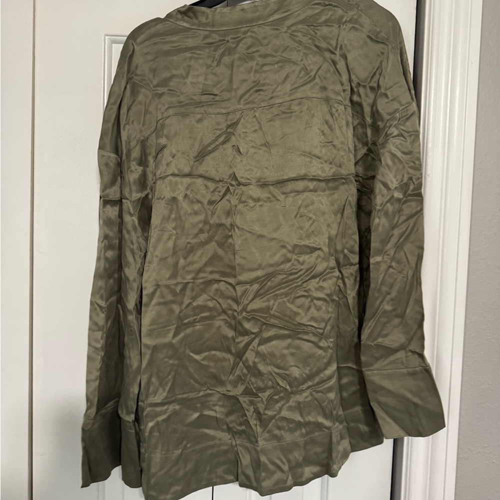 Rodebjer Olive Satin Button Down Shirt - Picture 6 of 7